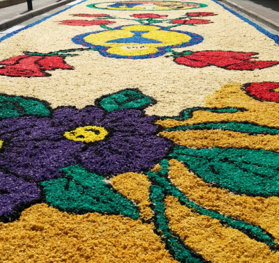 Preciosa alfombra para el Corpus en Villamediana, hecha por la Cofradía